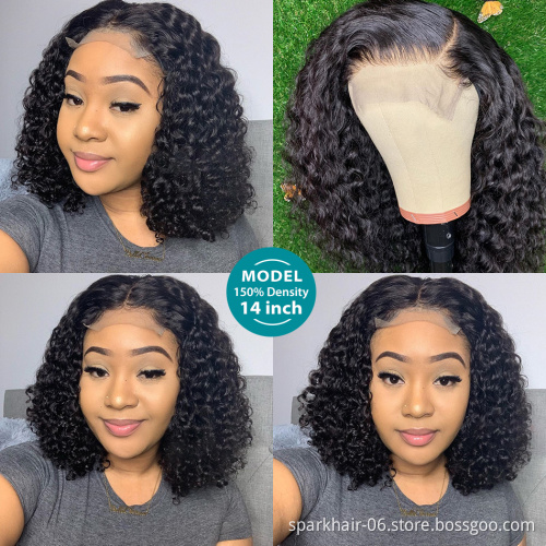 Wholesale Curly Wave Short Bob Wigs Human Hair Transparent Lace Closure Wig Raw Virgin Remy Hair Lace Wigs For Black Women